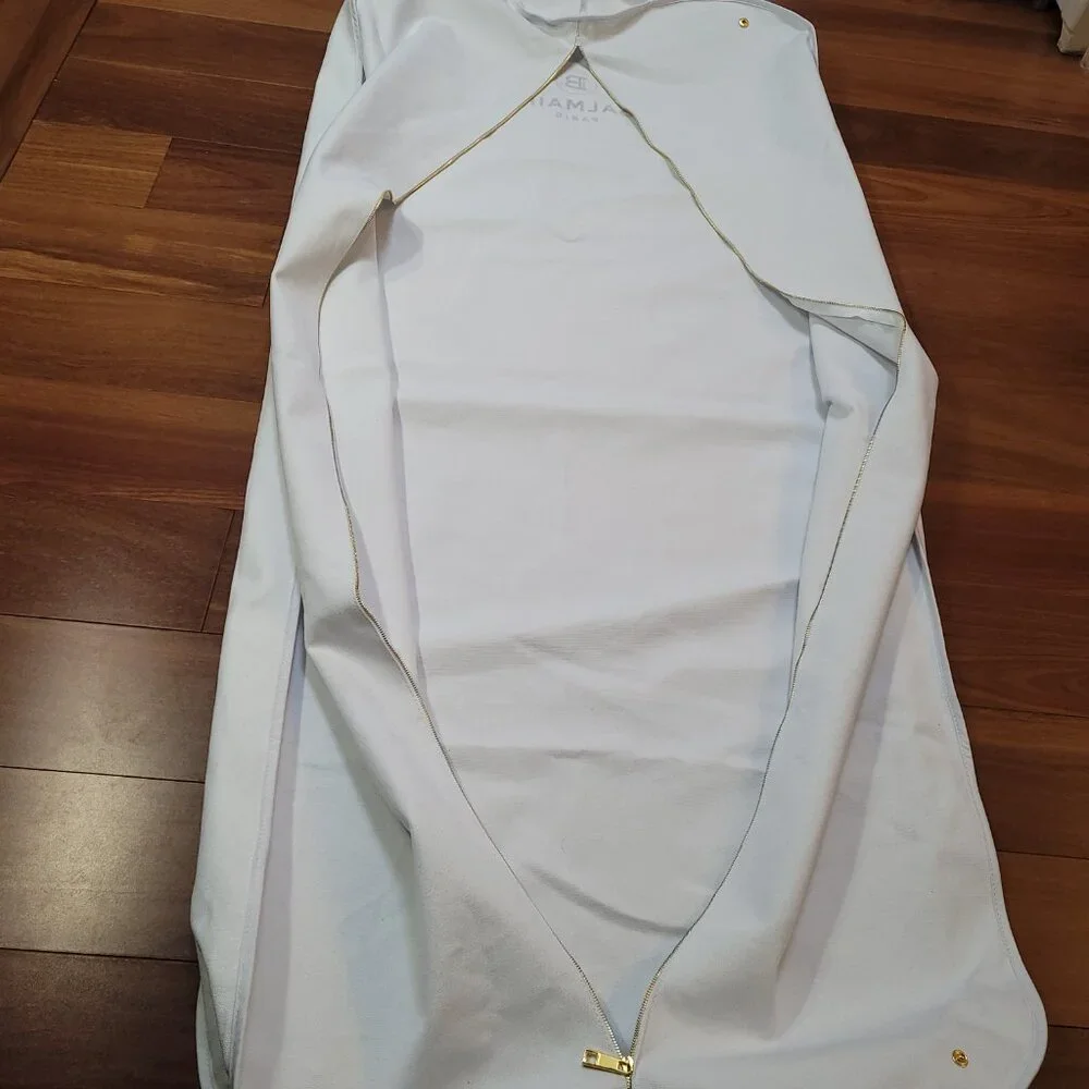 Balmain Garment Bag Gown White Black Logo Gold Tone Exposed Zipper 62.5 x 23 in - Picture 10 of 13